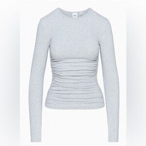TNA Light Heather Gray Ruched Long Sleeve Crewneck